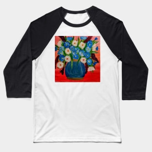 Some mixed abstract flowers in a blue and gold vase Baseball T-Shirt